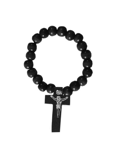 Black Wood Bead Religious Christ cross charm Wooden Religious Bracelet 